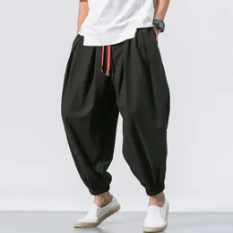 Men's Pants Men Lace-up Harem Trousers Baggy Deep Crotch With Drawstring Elastic Waist Pockets Comfortable Stylish