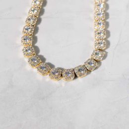 Antique Round Moissanite Necklace Halo Diamond Iced Out Chain Clustered Tennis Necklaces For Men Sterling Sier Trendy Jewelry