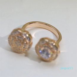 silver Dough Twists metal texture ball zircon ring women's independent station rose zircon open ring