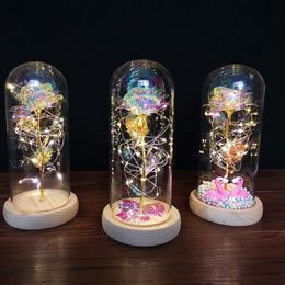Mom Gifts Galaxy Rose Colourful Artificial Flower Rose Led Light String Flowers in Glass Dome Unique Gifts for Women Anniversary We205i