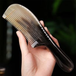 Natural Yak Horn Comb 8.66 Inch Round Handles Fine Tooth Comb Hair Straighter Comb Anti-Static Hair Massage Brush Antistatic 240323