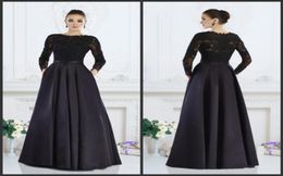Black Mother of the Bride Dresses with Pockets Lace Long Sleeves Elegant Evening Party Gowns A Line Satin Cheap Dress Formal Occas1292277