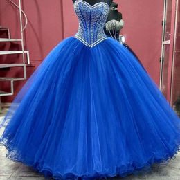 Princess Ball Gown Royal Blue Quinceanera Dress 2021 Sweet 16 Dresses Beaded Sequins Strapless Neck Debutante Gowns Plus Size Vest301U