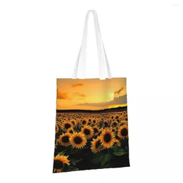 Shopping Bags Sunflowers Landscape Reusable Grocery Folding Totes Washable Lightweight Sturdy Polyester Gift