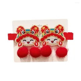 Hair Accessories Embroidery Children Red Hairpin Awakened Lion Tassel Dance Clip Ancient Style Girl