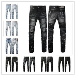 AA-88 Designer Mens Jeans Purple Jeans Men's Womens Star Embroider Y Panelbyxor Stretch Slim-Fit Trousers Pants Amirs