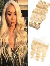 Peruvian Unprocessed Human Hair Extensions 613 Blonde Body Wave 3 Bundles With 13x4 Lace Frontal Virgin Hair 1028inch2878599