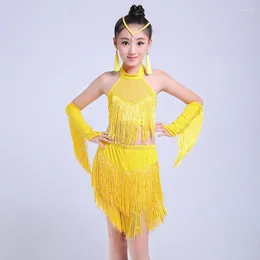 Stage Wear Girls Fashion Costume Dancewear Girl Cha Salsa Tango Dance Outfit Children Sequin Latin Tassel Dress