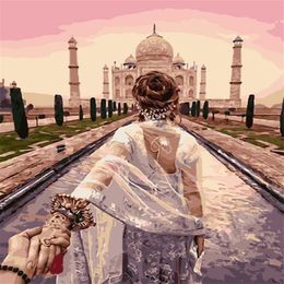 Mosaik-Heimdekoration, Landschaft, Taj Mahal, DIY-Diamantgemälde, Kreuzstich-Set, Strass, volle runde Diamant-Stickerei, yx4307242D
