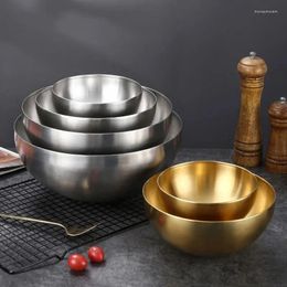 Bowls 15cm/20cm/24cm/28cm Korean Stainless Steel Salad Bowl Multifunctional Cooking Basin Noodle Round Golden Silver