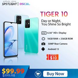 Cell Phones OSCAL TIGER 10 smartphone 6.56 inch HD+screen Android 13 phone 16GB 256GB 8-core 50MP 5180mAh phone Q240312