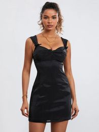 Casual Dresses Women's Satin Sleeveless Spaghetti Strap Mini Dress Sexy Slip Cowl Neck Cocktail Party