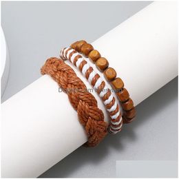 Charm Bracelets Rope Handmade Braided Wooden Beadsed Set For Men Women Party Decor Bangle Jewellery Drop Delivery Dhuia