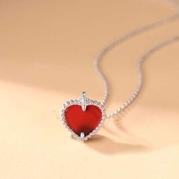 V Necklace Pure silver love necklace for women simple red agate niche temperament versatile design French heart-shaped collarbone chain jewelry
