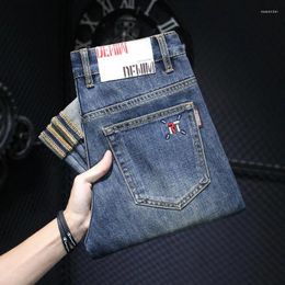 Men's Jeans Retro Nostalgic Washed 2024 Spring And Autumn High-End Embroidery Stretch Slim-Fitting Small Straight Smart Trousers