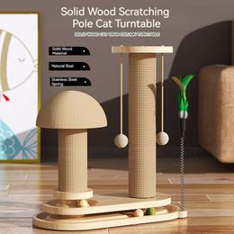 Solid Wood Pet Cat Turntable Scratch Pillar Board Sisal Climbing Frame Toy Balls Column Training Supplies Products Accessories 240227