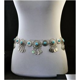 Belly Chains Vintage Indian Turkish Blue Stone Coin Dance Belt Body Waist Chain Jewellery For Women Drop Delivery Dhgarden Dhnws