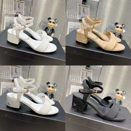 Women High Heels Open Toe Thick Heel Summer Sandals Leather Designer Large Size Fashion Sexy Formal Wear Elegant Temperament Office Shoes 534