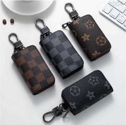 PU Leather Bag Keychains Car Keys Holder Key Rings Black Plaid Brown Flower Pouches Pendant Keyrings Charms for Men Women Gifts 4 colors53VQ