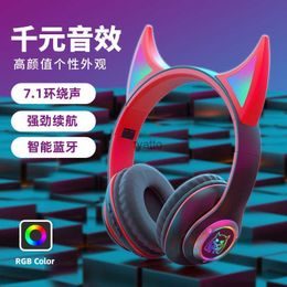 Cell Phone Earphones New Little Devil Headworn Bluetooth Wireless Luminous Computer Esports HalloweenH240312