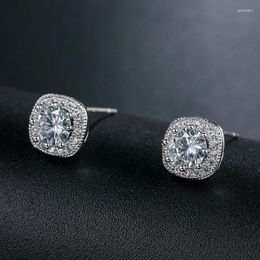 Stud Earrings Luxury Female CZ Crystal Earring Charm Lady Silver Colour Exquisite Square Zircon Wedding Jewellery For Women