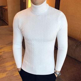 Autumn Winter Turtleneck Pullovers Warm Solid Colour Mens Sweater Slim Pullover men Knitted sweater Bottoming Shirt 240304