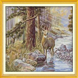 Stag winter snow home decor painting Handmade Cross Stitch Craft Tools Embroidery Needlework sets counted print on canvas DMC 14C2857