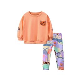 Girls Sweater Suit Spring and Autumn Clothing Kids Cute Embroidered Bear Long-sleeved Tops Printed Bottoms 2 Sets Infant Trend 240403