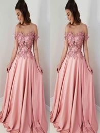 Elegant Dusty Rose Floral FLower Evening Bridesmaid Dresses Off the shoulder Pearls with Sleeves Long Formal Prom Party Dress3345445