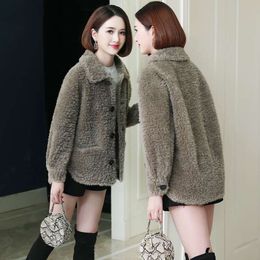 Sheep Winter New Haining Fleece Leather For Women's Short Grain Plush Fur Integrated Lamb Hair Coat Korean Edition 9987