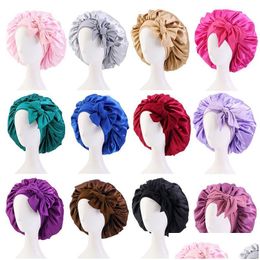 Beanie/Skull Caps Solid Color Satin Wide Band Bowknots Night Hat For Women Girl Elastic Sleep Caps Bonnet Hair Care Headwear Fashion A Dhhf7