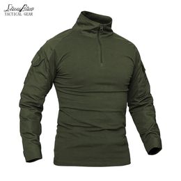 Airsoft Long Sleeve T shirt Cotton Army Tactical TShirt Men Combat Military Camouflage Drop 240308