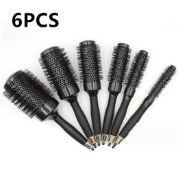 6pcs/set Black Boar Bristles Round Hair Comb Professional Hairdressing Hair Brush Anti-Static Barber Salon Styling Tools 240323