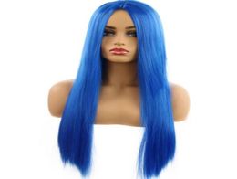 Sapphire blue WIG women039s fashion shave long straight hair in the middle of the manufacturer selling3294811