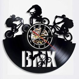 Wall Clocks style BMX Bike Clock Sports Home Decor Bicycle Motocross Re-purposed Record Young Biker Cyclists Gift310R