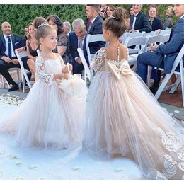 Lovely Kids Flower Girl Dresses For Wedding Long Sleeves Ball Gown White Bridesmaid Dress Girls Party 240309