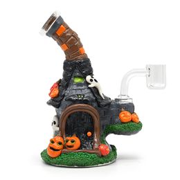 Festive Decorations Glow In Dark,Polymer Clay Halloween Pumpkin Ghost Skull Bong,Handicraft Ornament For Festive Home Office Living Room,Glass Water Pipe