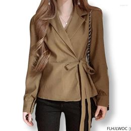 Women's Jackets Cute Short Blazers Coats 2024 Spring Design Chic Korea Fashion Black Blazer Lace-Up Bow Tie Slim Waist Small