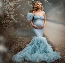 Sweetheart Mermaid Prom Dresses for Women Tulle Ruffle Maternity Robes Poshoot Evening Gowns robes de soiree Custom Made8447348