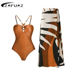 ZAFUAZ Sexy Push Up Swimwear Women Retro Print Biquini Skirt Cover Up Monokini Brazilian Swimming Suit Dress 240311