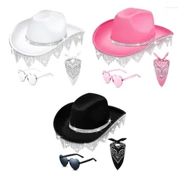 Berets Roleplay Cowboy Hats For Female WesternStyle Hat Headscarf Heart Sunglasses Bachelorettes Party Costume Decors