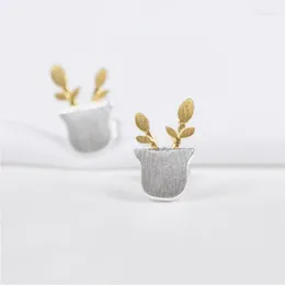 Stud Earrings Real 925 Sterling Silver Potted For Women Girls Gift Fashion Sterling-silver-jewelry