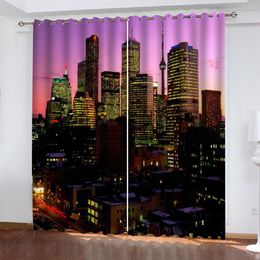 Beautiful Po Fashion Customised 3D Curtains blue night building curtains Blackout curtain283K