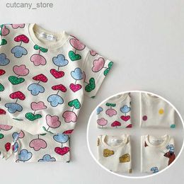 T-shirts 1-6T Toddler Kid Baby Boys Girls Clothes set Summer Print Top and Short set Cute Sweet Cotton Outfits Loose Clothing set L240311