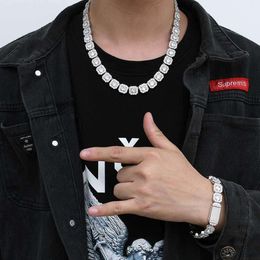 Fashion Custom Jewellery 10Mm/12Mm Sier Hiphop Rock-Candy Necklace With Square Tennis Moissanite Chain