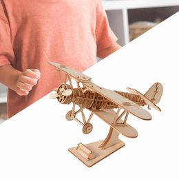 Wall Clocks DIY 3D Puzzle Wooden Biplane Models Practical Plane Mechanical Model Kits Crafts For Bathroom Children Living Room Home Decor