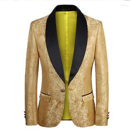 Men's Suits Yellow Party Stage Blazers For Men Jacquard Luxury Single Button Four Seasons Top Quality Soft Comfortable Terno Masculino