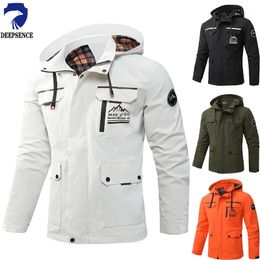 Mens Stylish Bomber Jacket Windproof Face Mask Waterproof Multi-Pocket Jacket Ideal for Spring and Autumn Outdoor Activities 240228