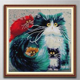 Colourful cat Handmade Cross Stitch Craft Tools Embroidery Needlework sets counted print on canvas DMC 14CT 11CT227k