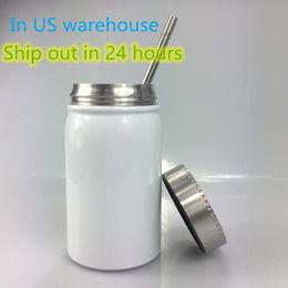 US Warehouse 500ml Sublimation Mason Jar Mugs Stainless Steel Coffee Cup Portable Heat Insulation Tumbler Dust-proof Bottle with M244Z
